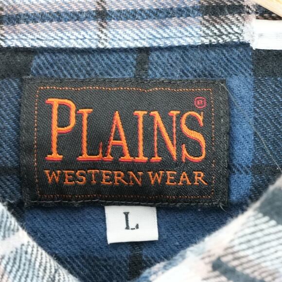 Plains Western Wear Shirt Mens Large Blue Plaid Pearl Snap Long Sleeve Cowboy - Picture 5 of 7